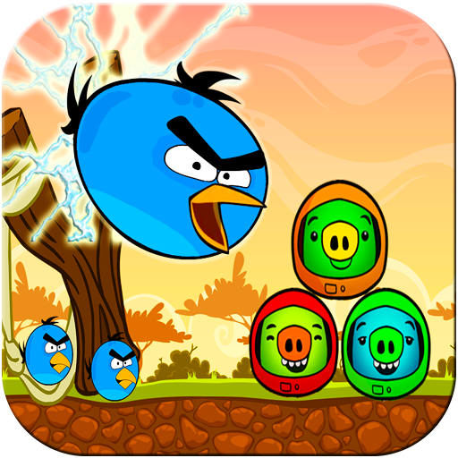 Angry chicken hunting bad pigs knock down icon