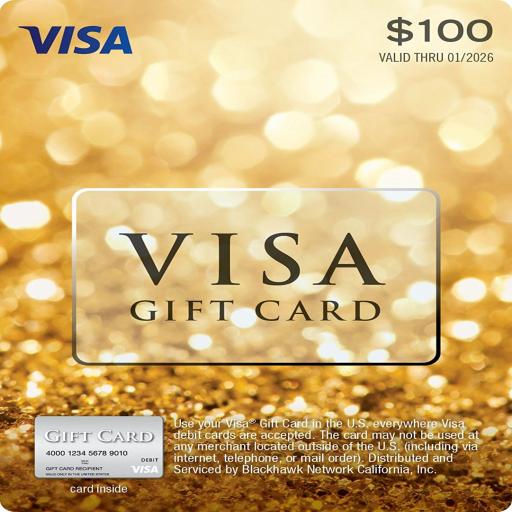 get 10 $100 visa gift cards; play, share, win icon