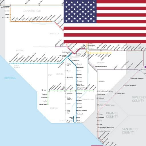 LOS ANGELES METRO RAIL BUS WAY MAP ロサンゼルス 洛杉矶 icon