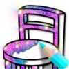 Dolls furniture coloring book icon